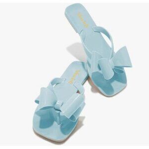 miss left Women Versatile Open Square Toe Flip Flops Double Bowknots Blue